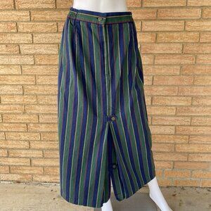 80s 90s heavy twill navy & green striped maxi a-line skirt XL 34" waist Buckles